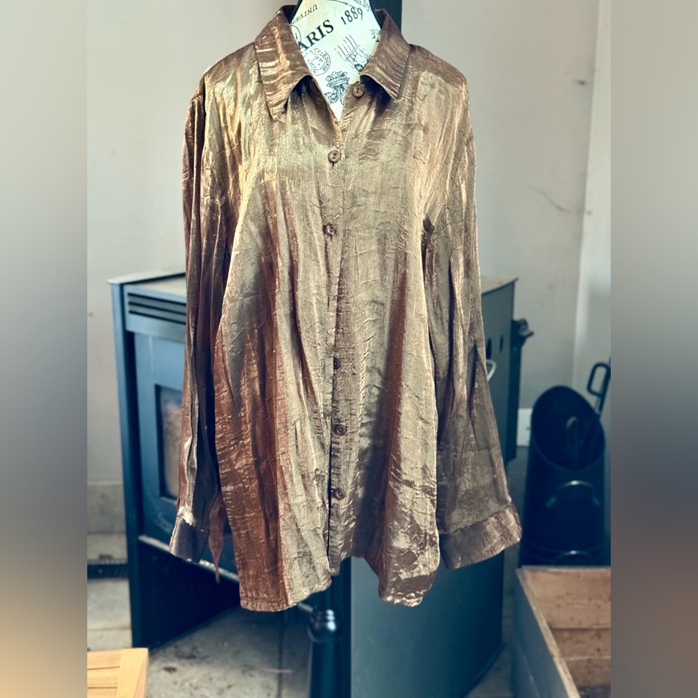 Shimmering Gold Button-Up Blouse